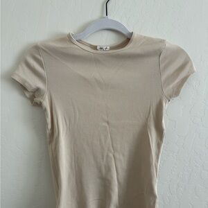 Cotton On Beige Ribbed Short Sleeve Top